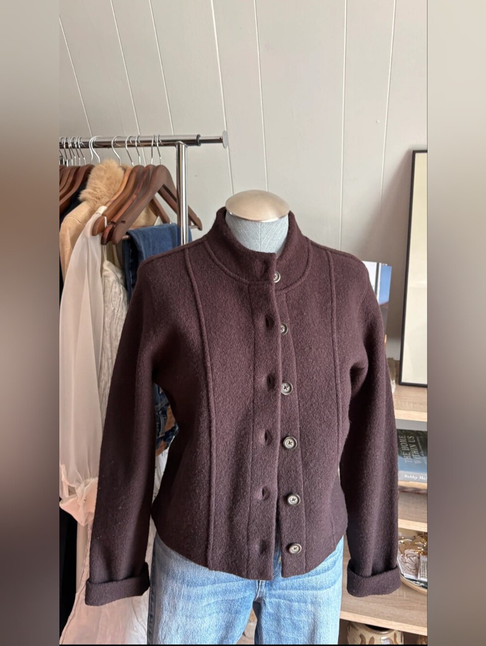 Dark Brown Button-Up 100% Wool Jacket